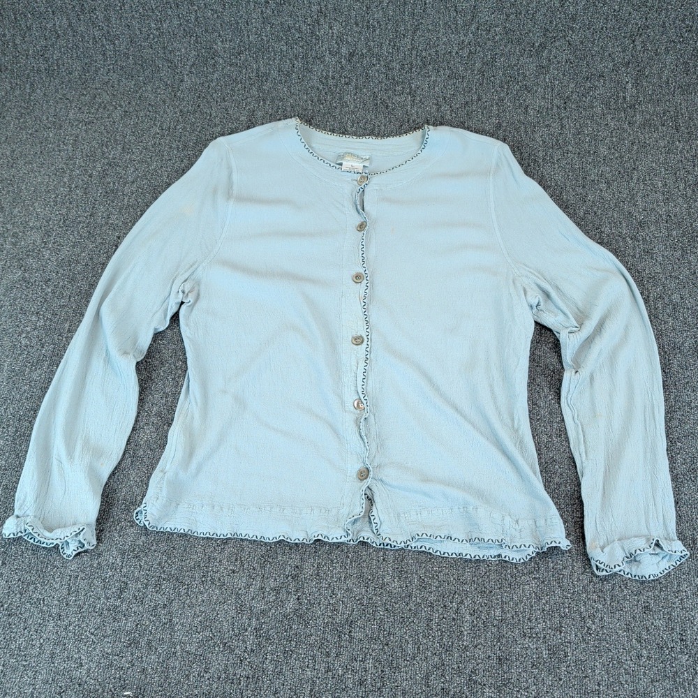 Ghost London Womens Cardigan Top Large Blue Rayon Ric Rac Trim Made In England — photo 2